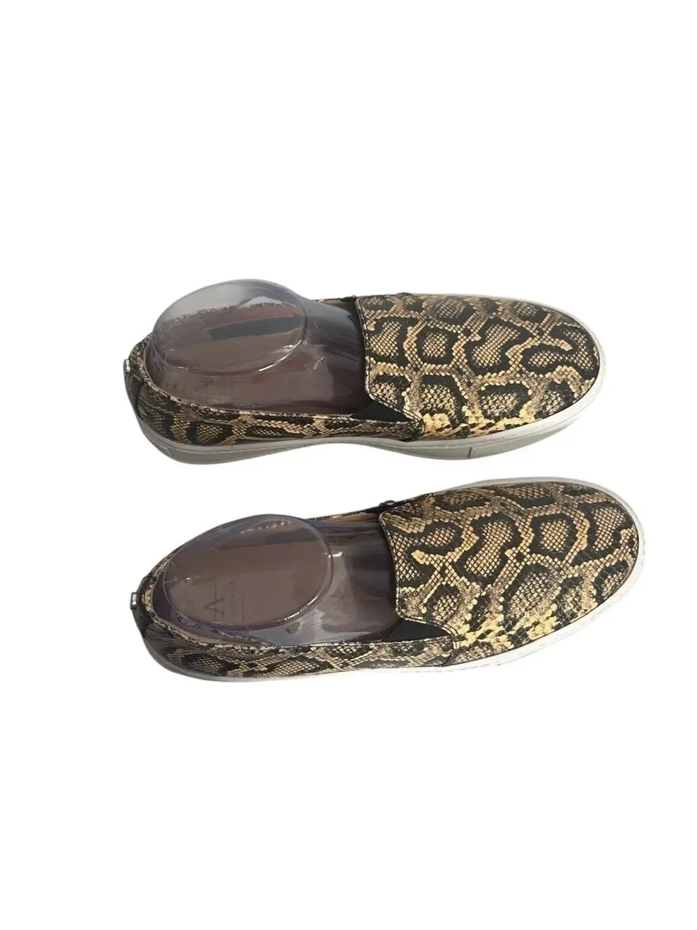 Aquatalia Onida Snake Print Leather Slip-On Sneakers in Caramel Women’s Size 9.5